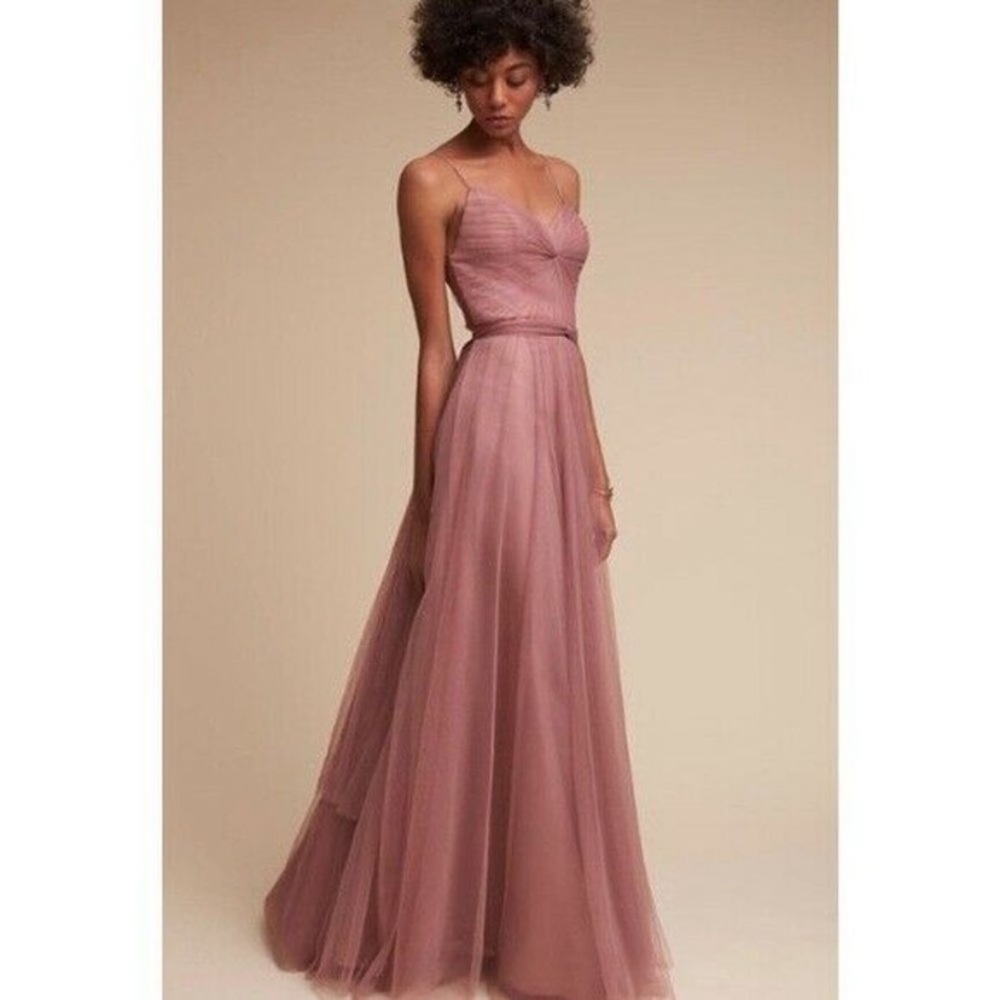 BHLDN Watters Tinsley Maxi Dress Rose Quartz Size 4 Open Back Mauve Tulle Gown